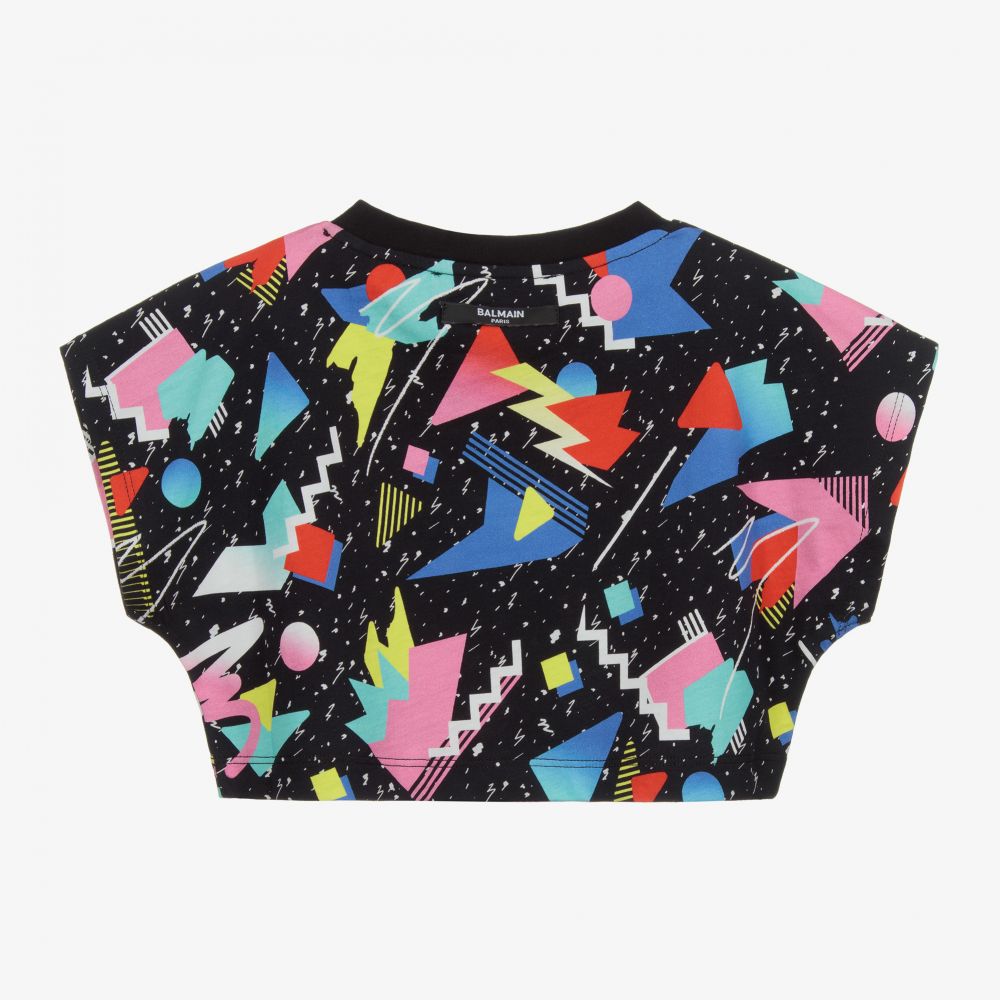 Balmain-تيشيرت قصير قطن لون أسود للبنات | Childrensalon Outlet