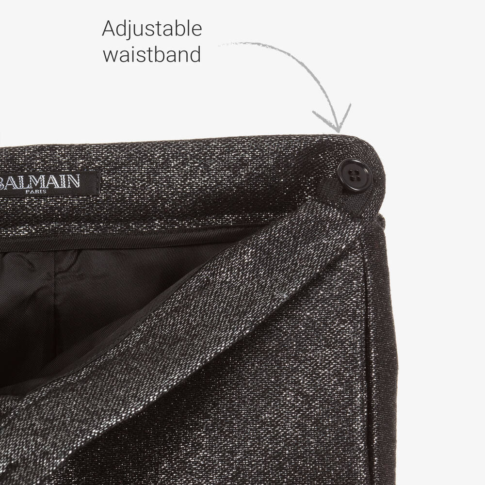 Balmain-Black Glittery Wool Trousers | Childrensalon Outlet