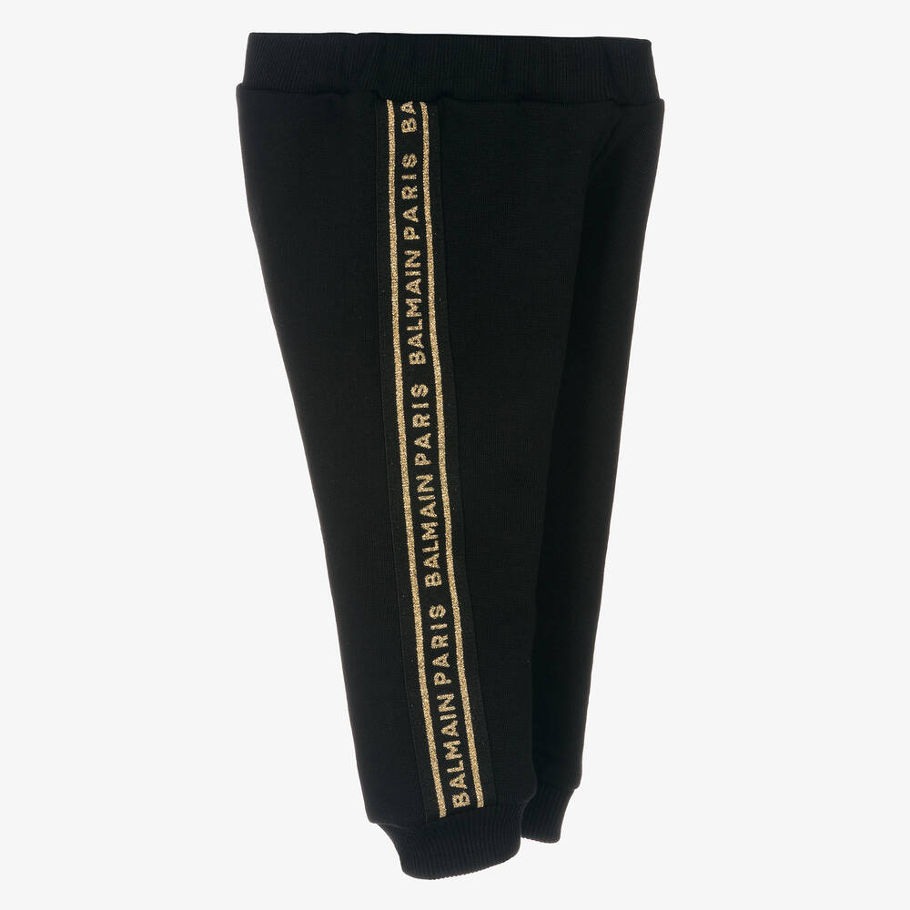 Balmain-Black & Gold Cotton Baby Joggers | Childrensalon Outlet