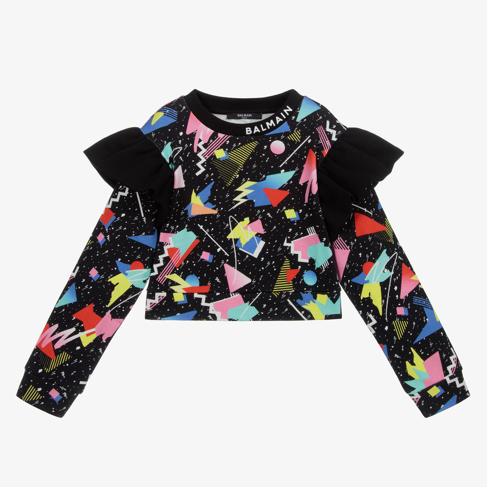 Balmain - Black Graphic Sweatshirt | Childrensalon