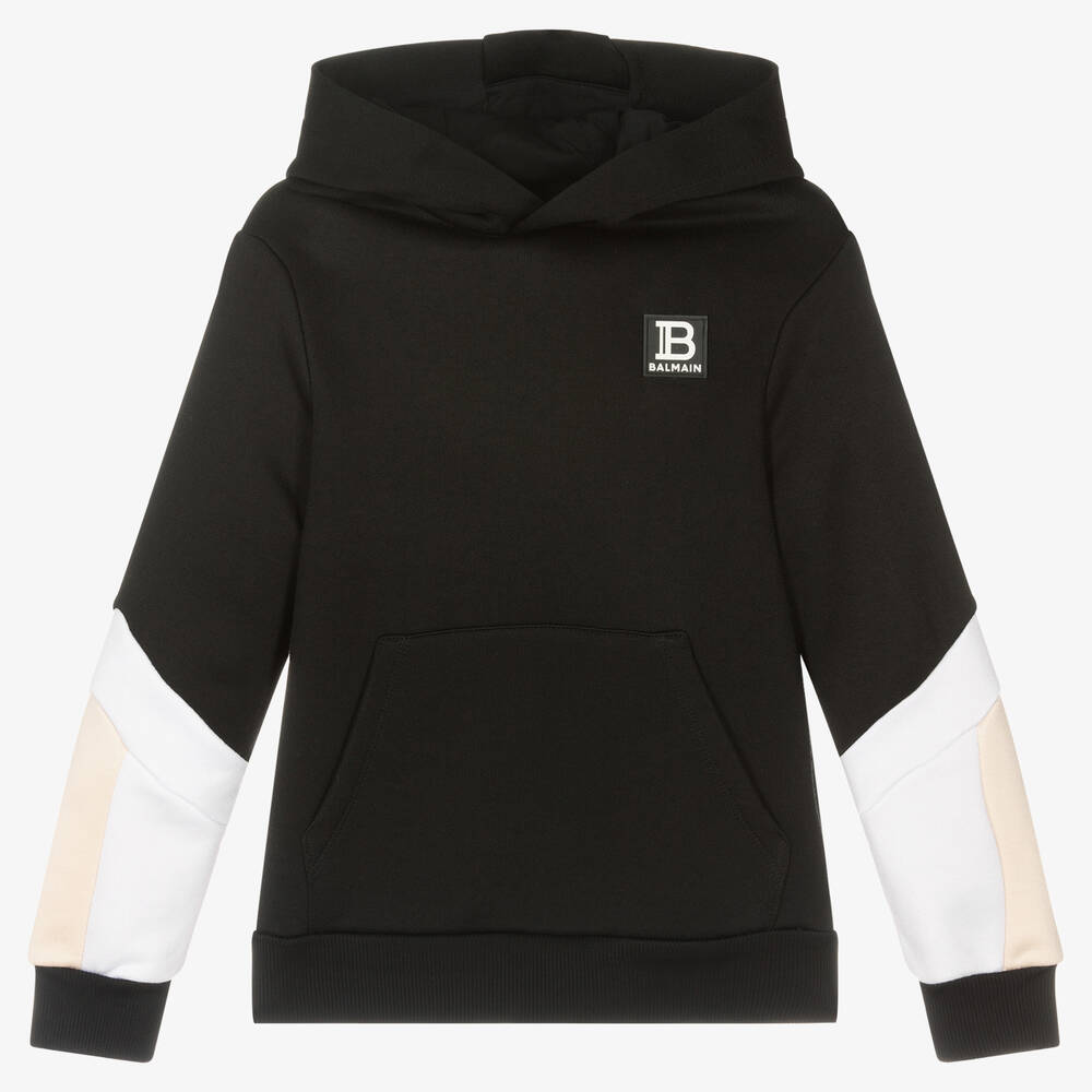 Balmain - Sweat à capuche noir en jersey | Childrensalon