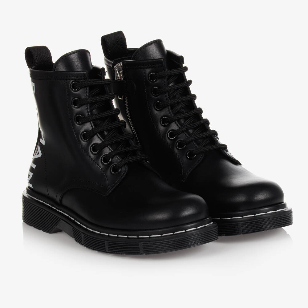 Balmain - Black Leather Lace-Up Boots | Childrensalon