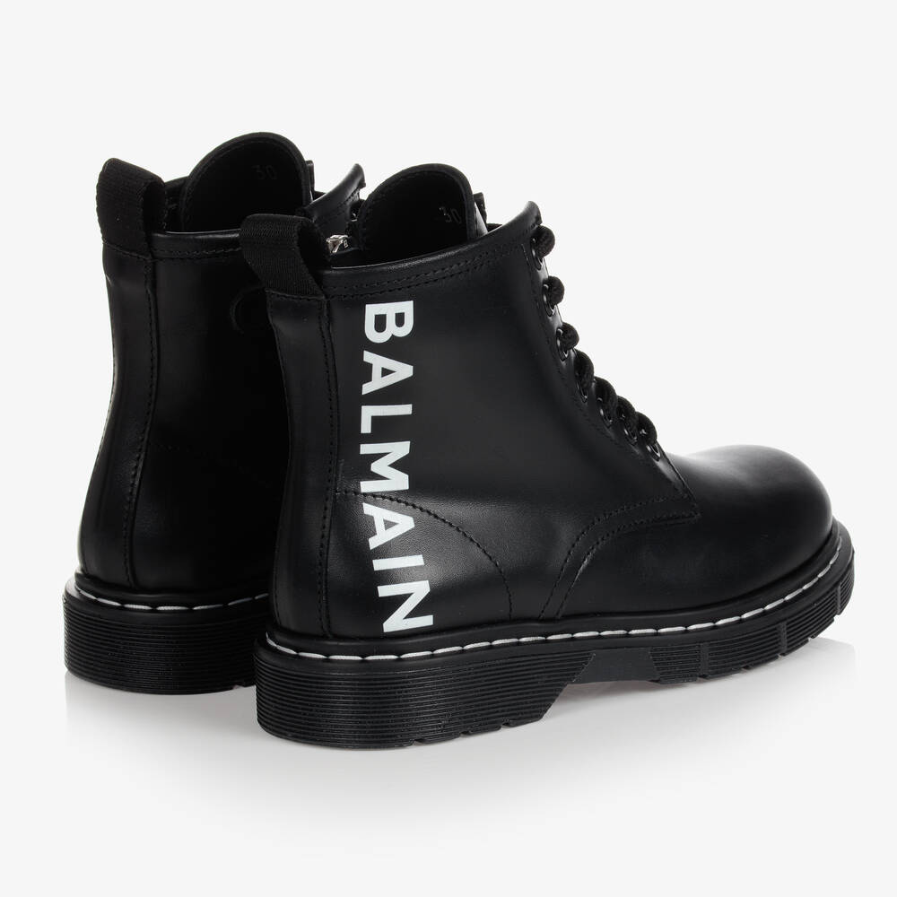 Balmain-Black Leather Lace-Up Boots | Childrensalon Outlet