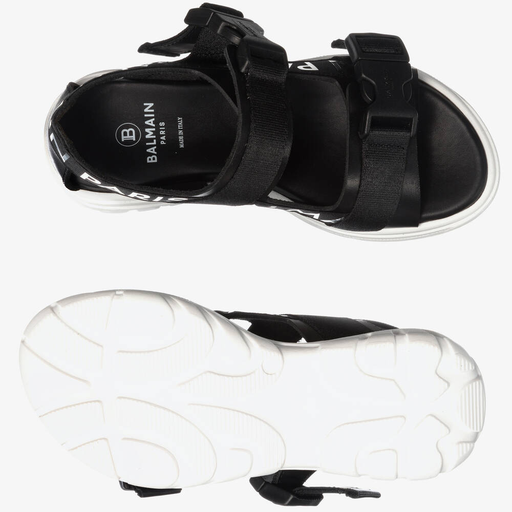 Balmain - Black Leather Logo Sandal | Childrensalon Outlet