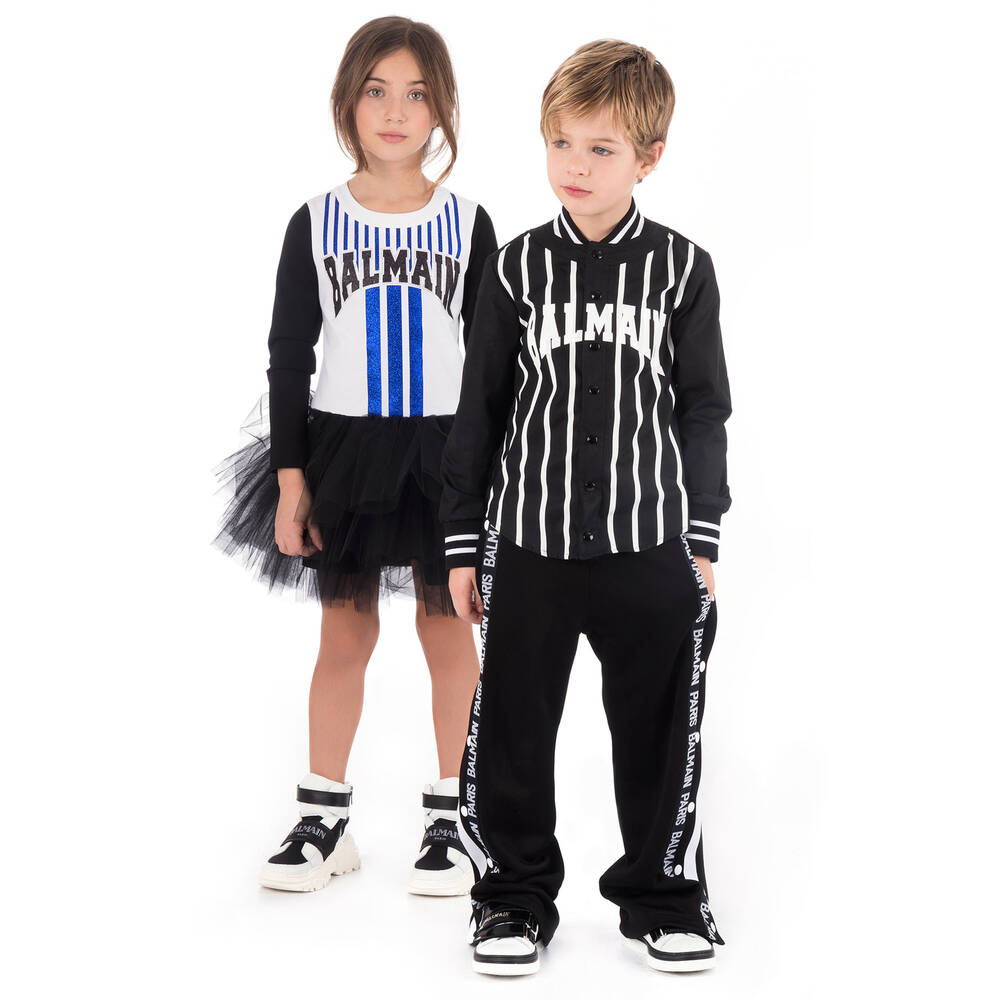 Balmain-Black Logo Jersey Trousers | Childrensalon Outlet