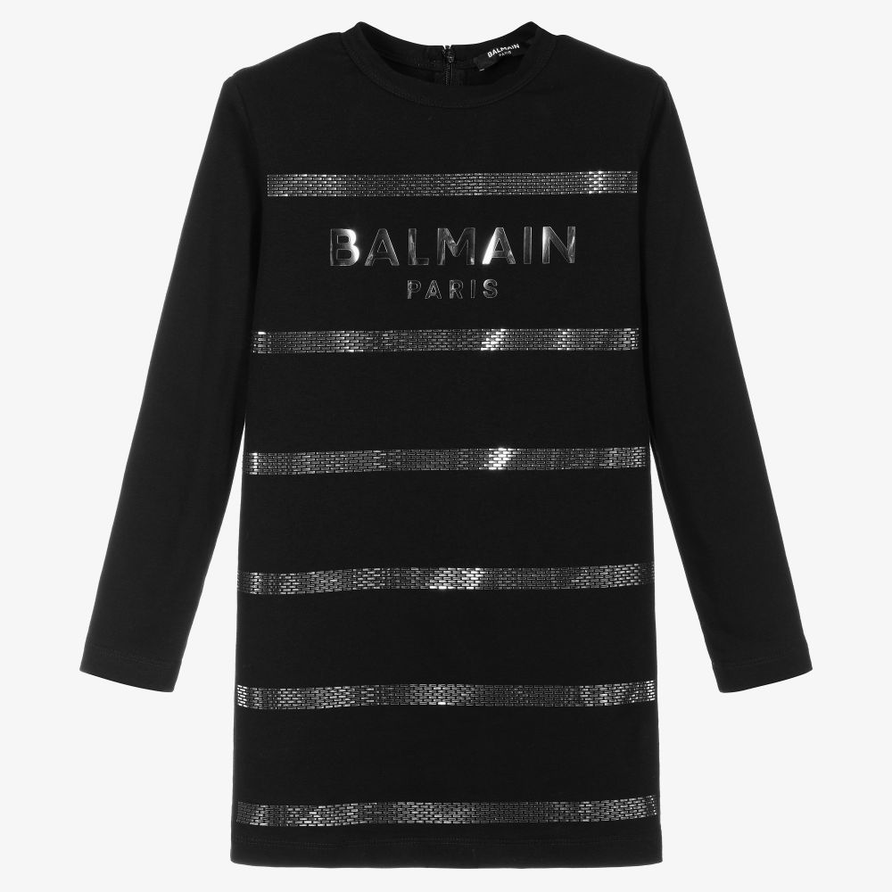 Balmain Kids logo-print glittered sweater dress - Black