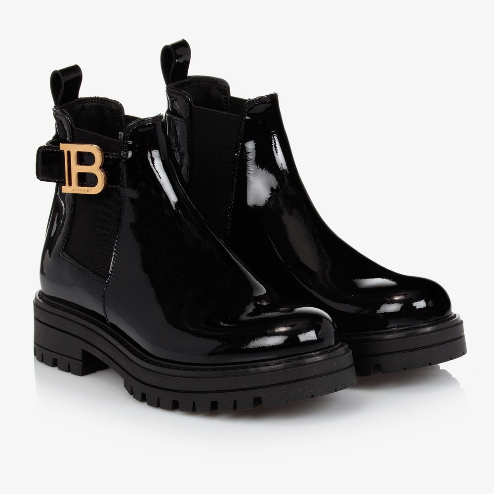 Balmain - Black Patent Leather Boots | Childrensalon