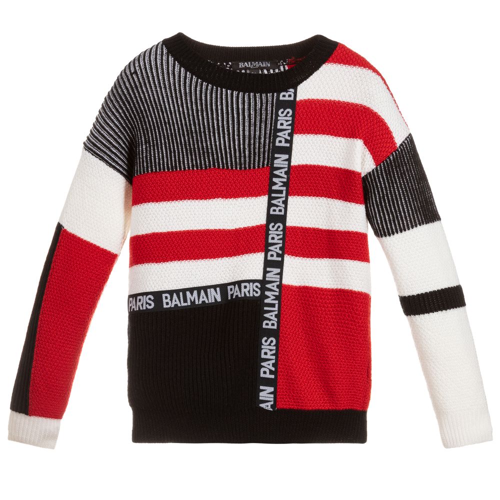 Balmain - Black & Red Wool Sweater  | Childrensalon