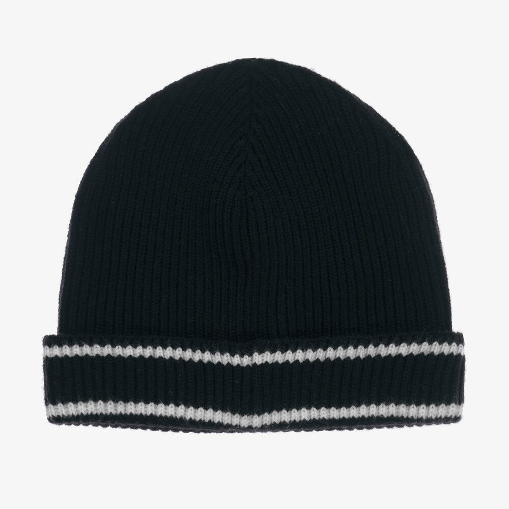Balmain-Black Ribbed Wool Beanie Hat | Childrensalon Outlet