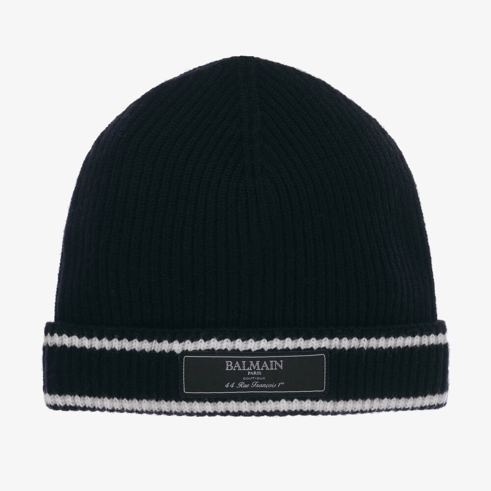 Balmain-Black Ribbed Wool Beanie Hat | Childrensalon Outlet