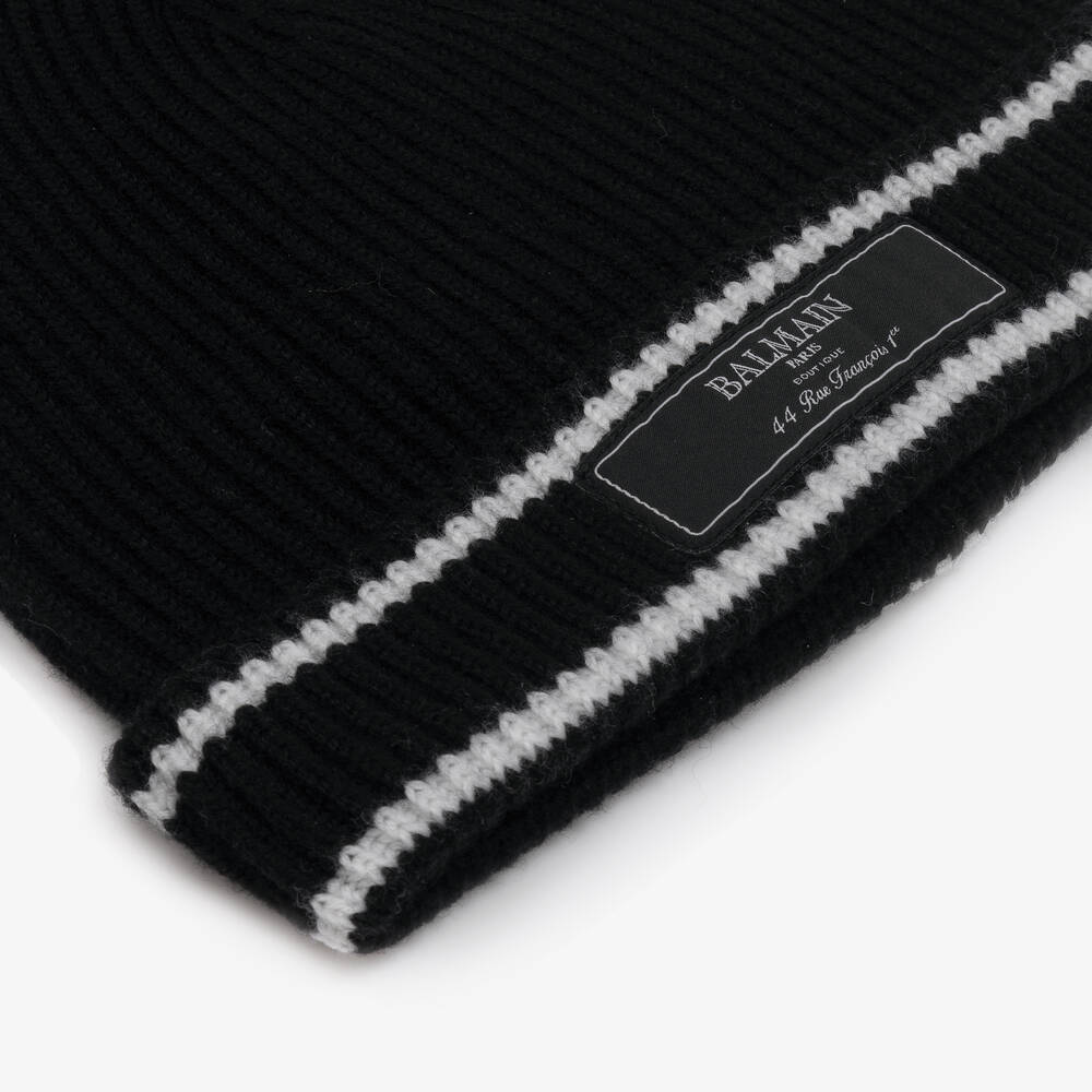 Balmain-Black Ribbed Wool Beanie Hat | Childrensalon Outlet