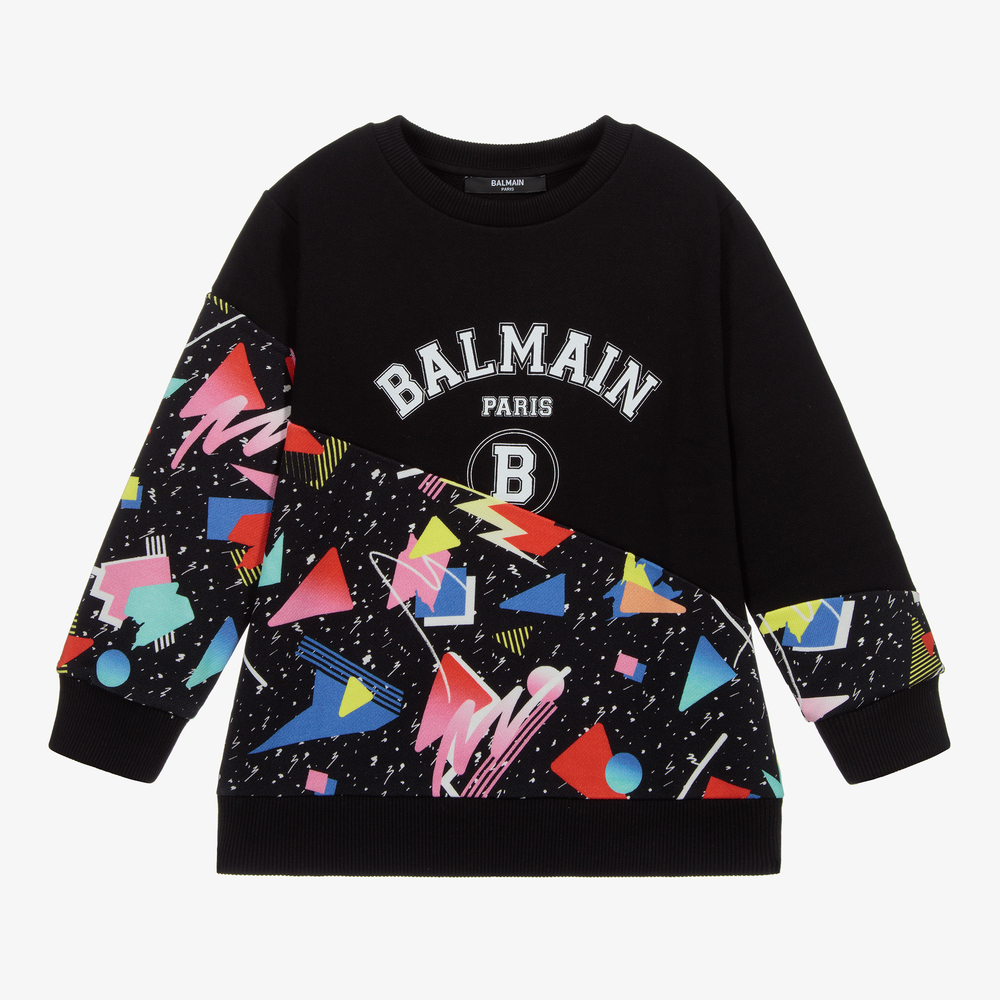 Balmain - Black Split Graphic Sweatshirt | Childrensalon