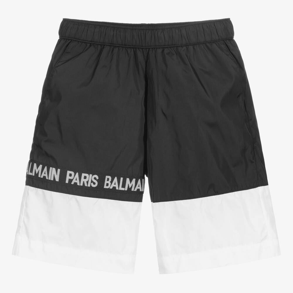 Balmain - Black & White Logo Swim Shorts | Childrensalon