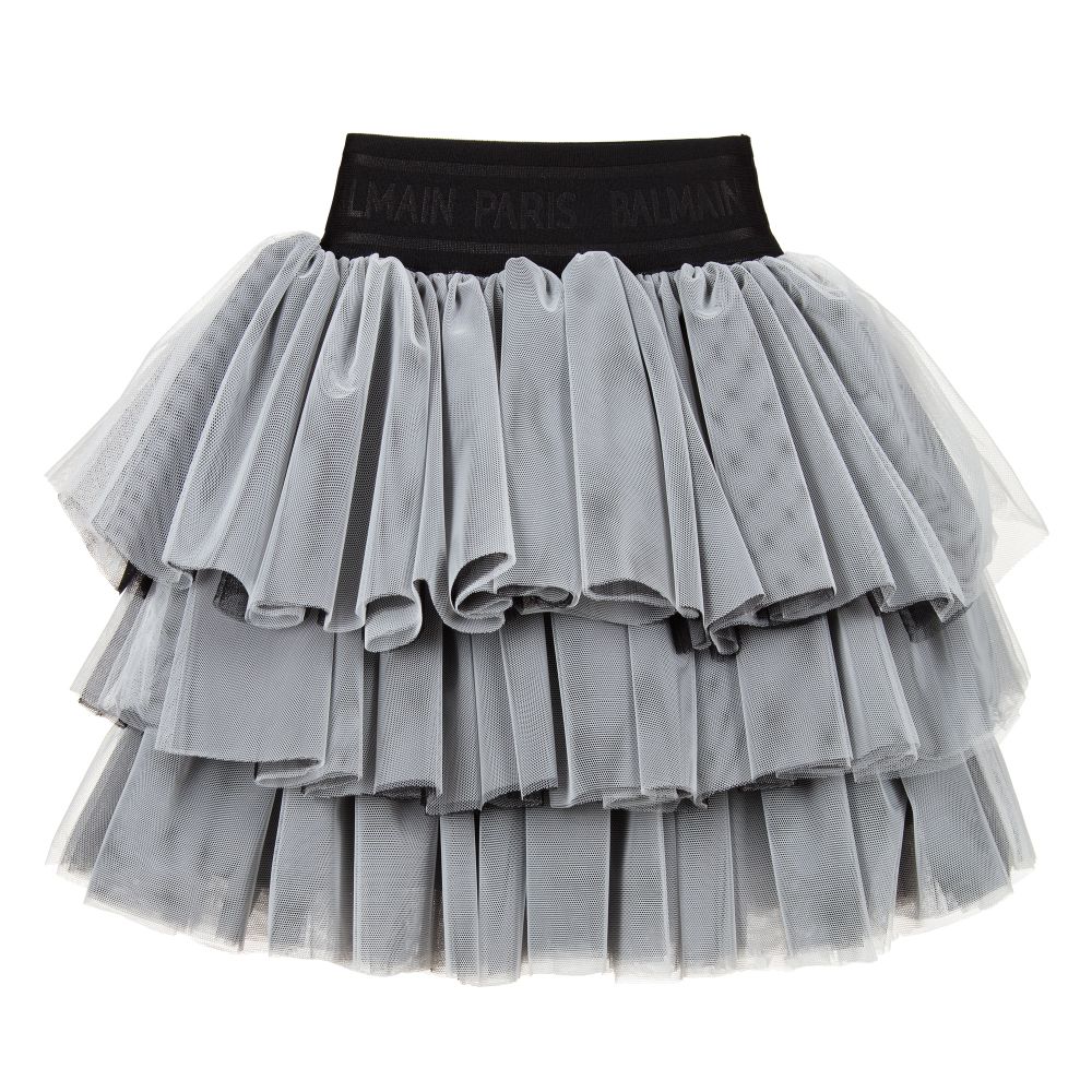 Balmain - Black & White Tulle Logo Skirt | Childrensalon