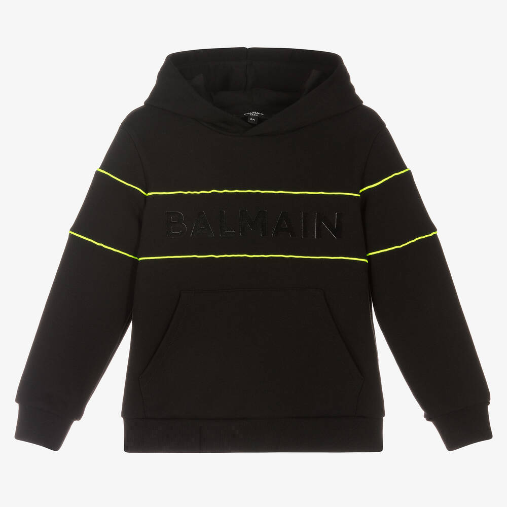 Balmain - Sweat à capuche noir en coton | Childrensalon