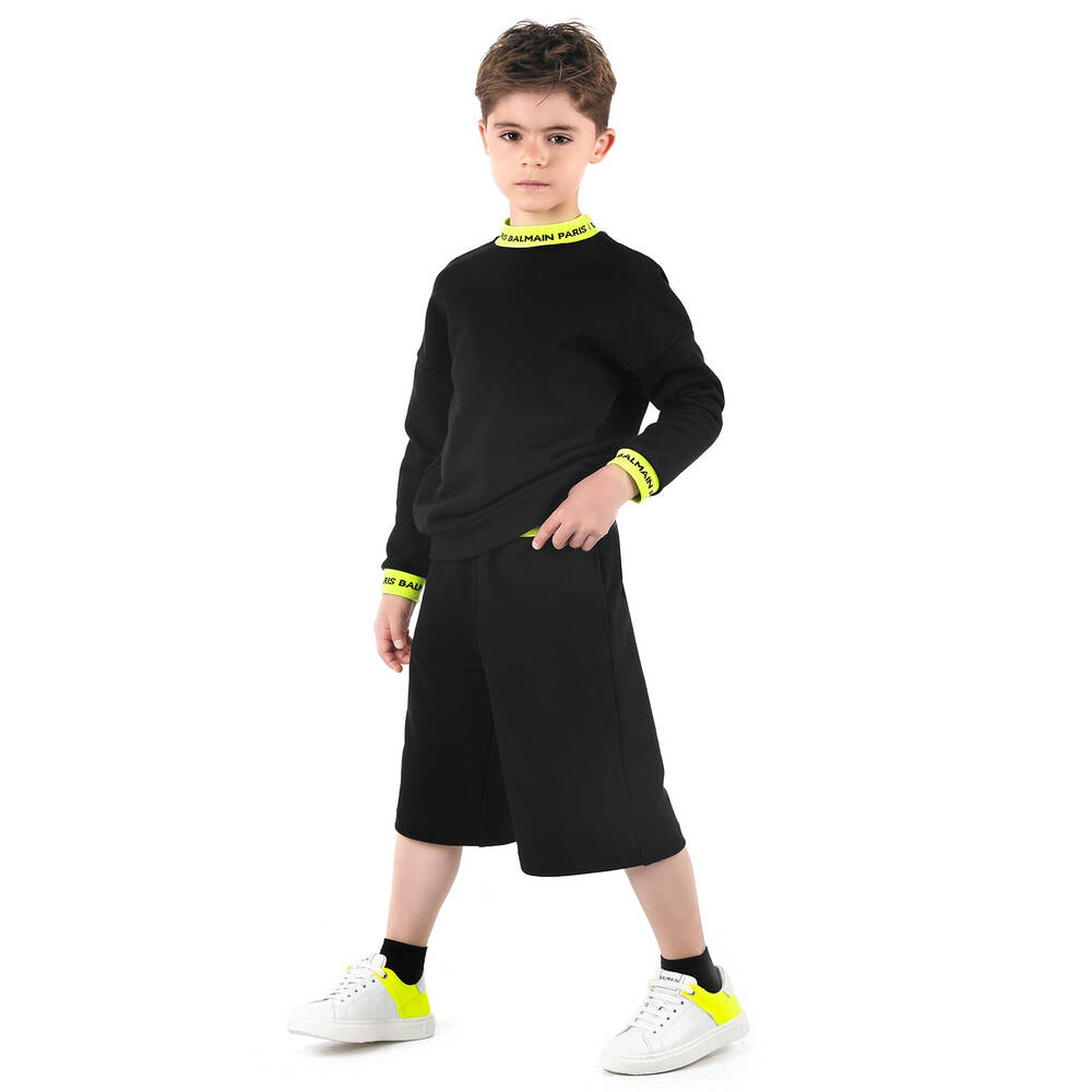 Balmain-Boys Black Cotton Logo Shorts | Childrensalon Outlet