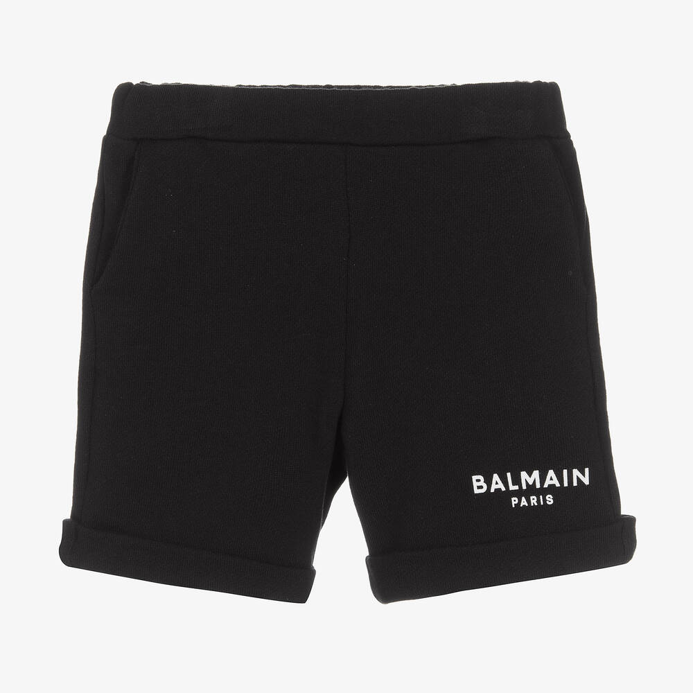 Balmain - Boys Black Cotton Logo Shorts | Childrensalon