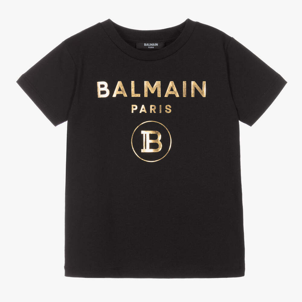 Balmain - Boys Black Cotton Logo T-Shirt | Childrensalon