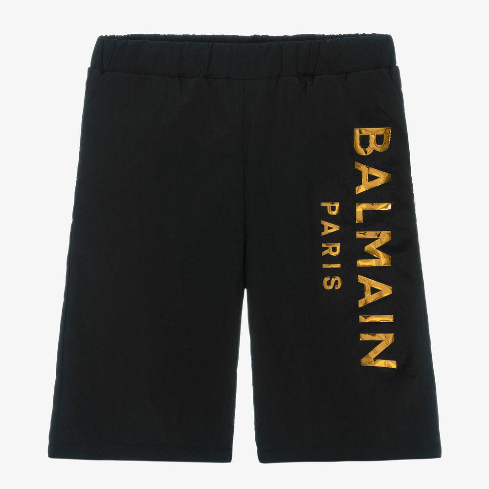 Balmain - Boys Black & Gold Logo Swim Shorts | Childrensalon