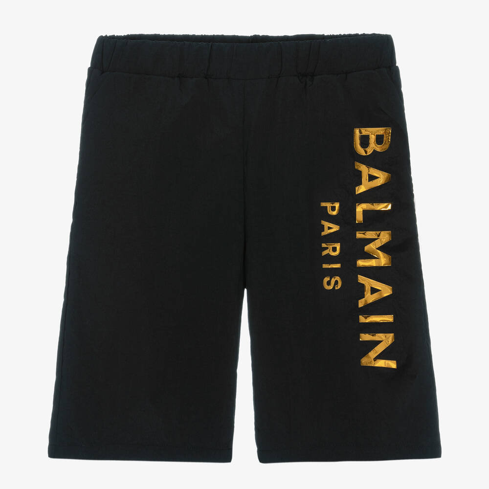 Balmain - Short de bain noir et doré garçon | Childrensalon