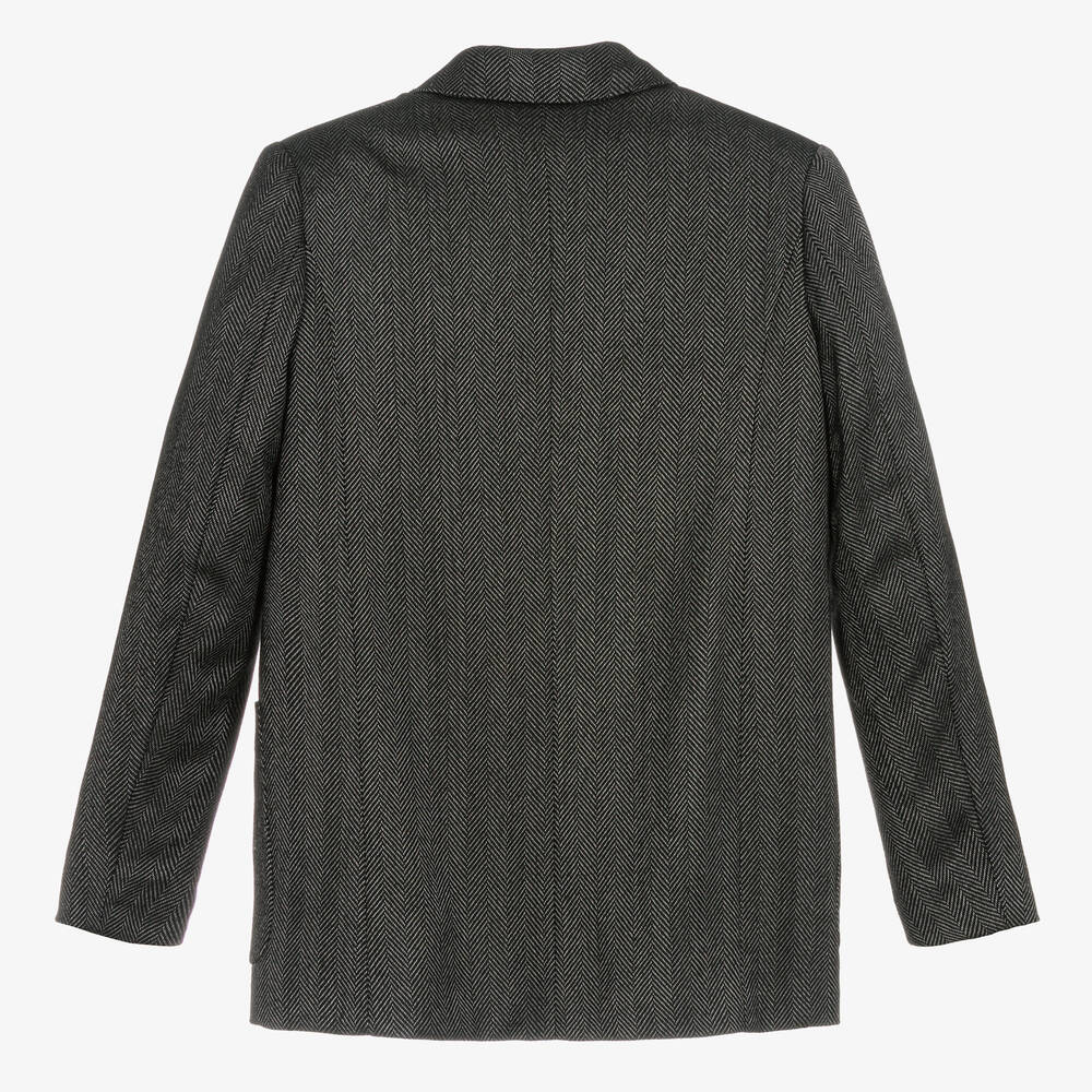 Balmain-Boys Black & Grey Wool Herringbone Blazer | Childrensalon Outlet