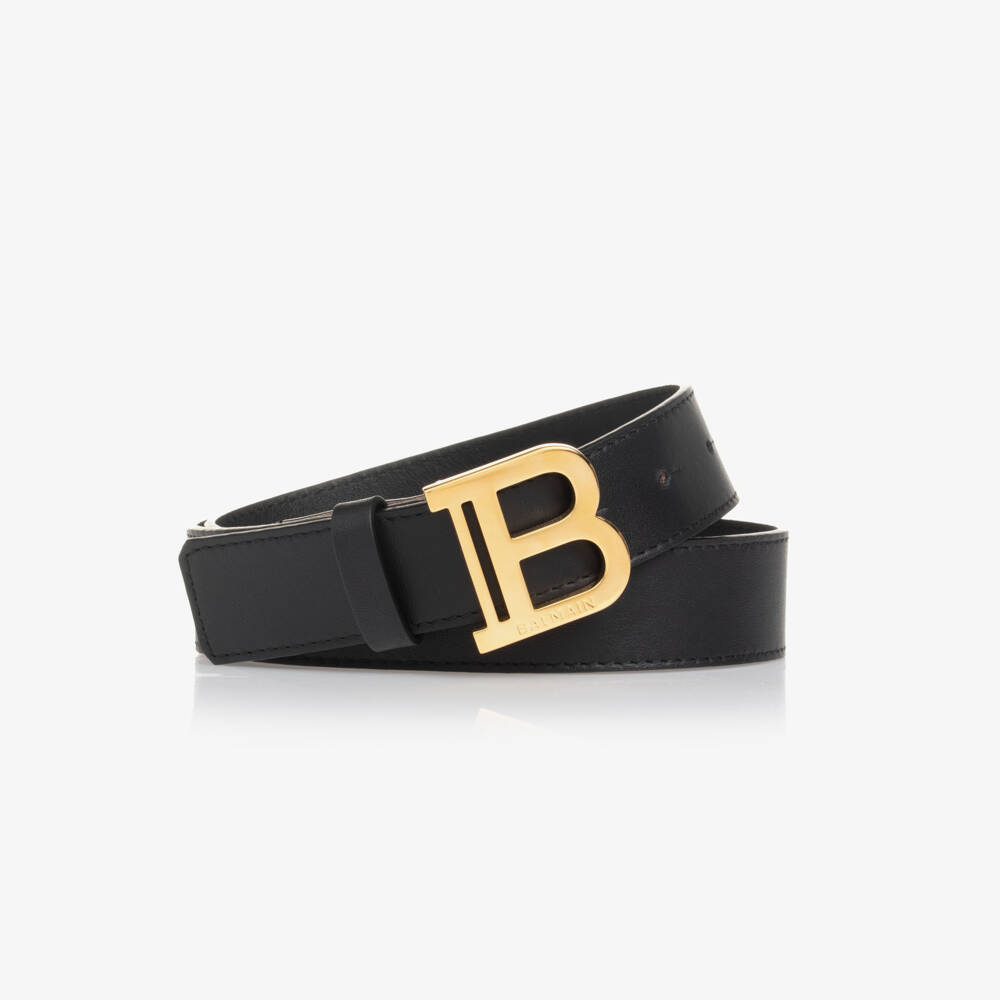 Balmain-Boys Black Leather Logo Belt | Childrensalon Outlet