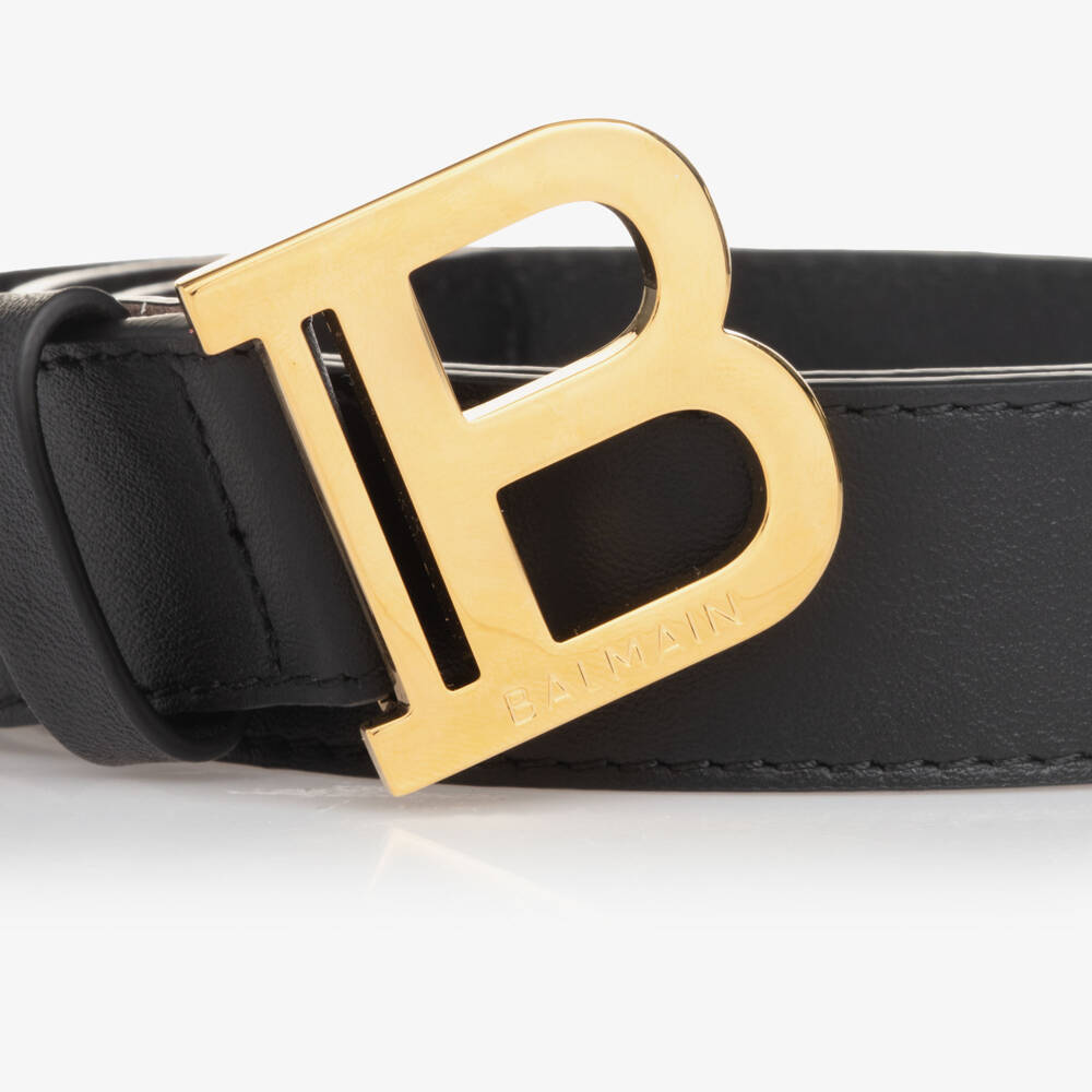 Balmain-Boys Black Leather Logo Belt | Childrensalon Outlet