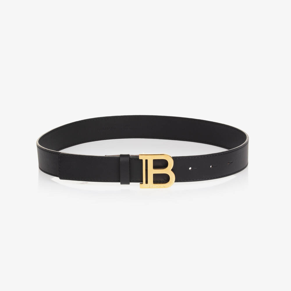 Balmain-Boys Black Leather Logo Belt | Childrensalon Outlet