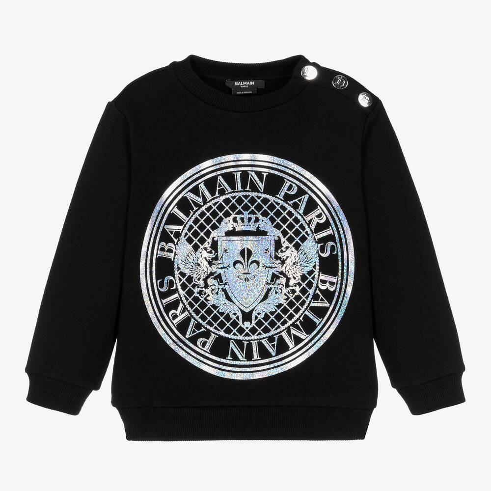 Balmain - Boys Black & Silver Medallion Logo Sweatshirt | Childrensalon ...