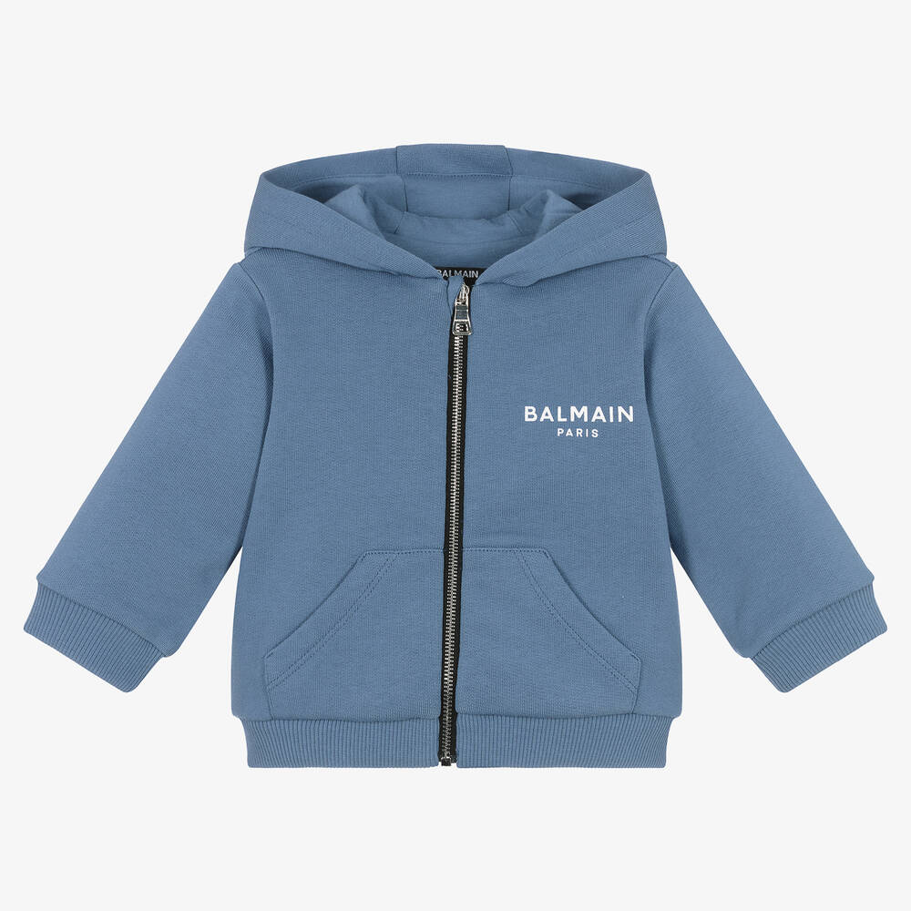 Balmain - Boys Blue Cotton Zip-Up Top | Childrensalon