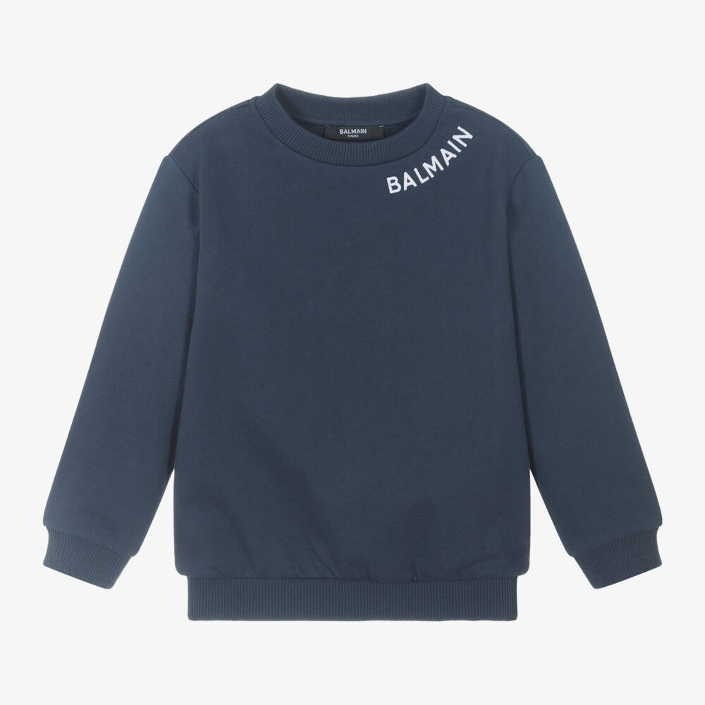 Balmain-Boys Blue Logo Sweatshirt | Childrensalon Outlet