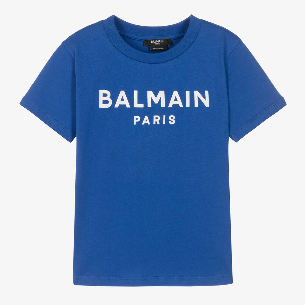 Balmain - تيشيرت قطن لون أزرق للأولاد | Childrensalon