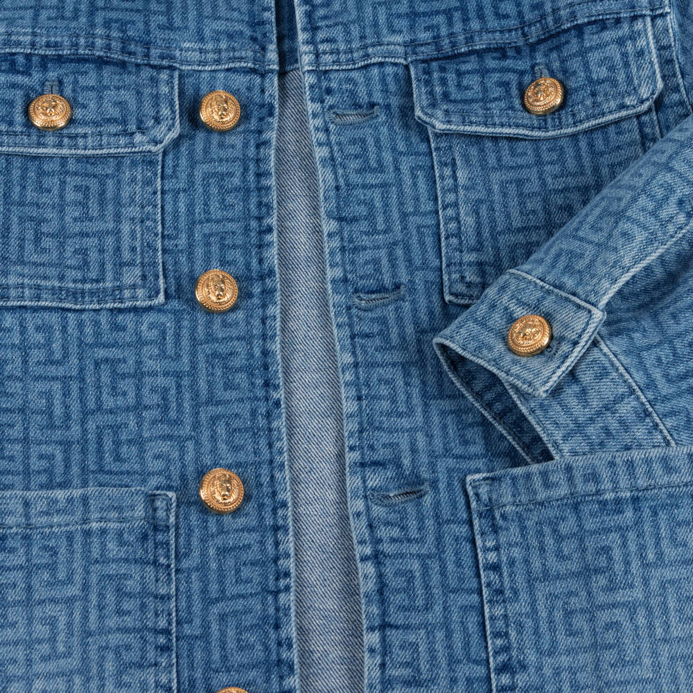 Balmain-Boys Blue Signature Denim Jacket | Childrensalon Outlet