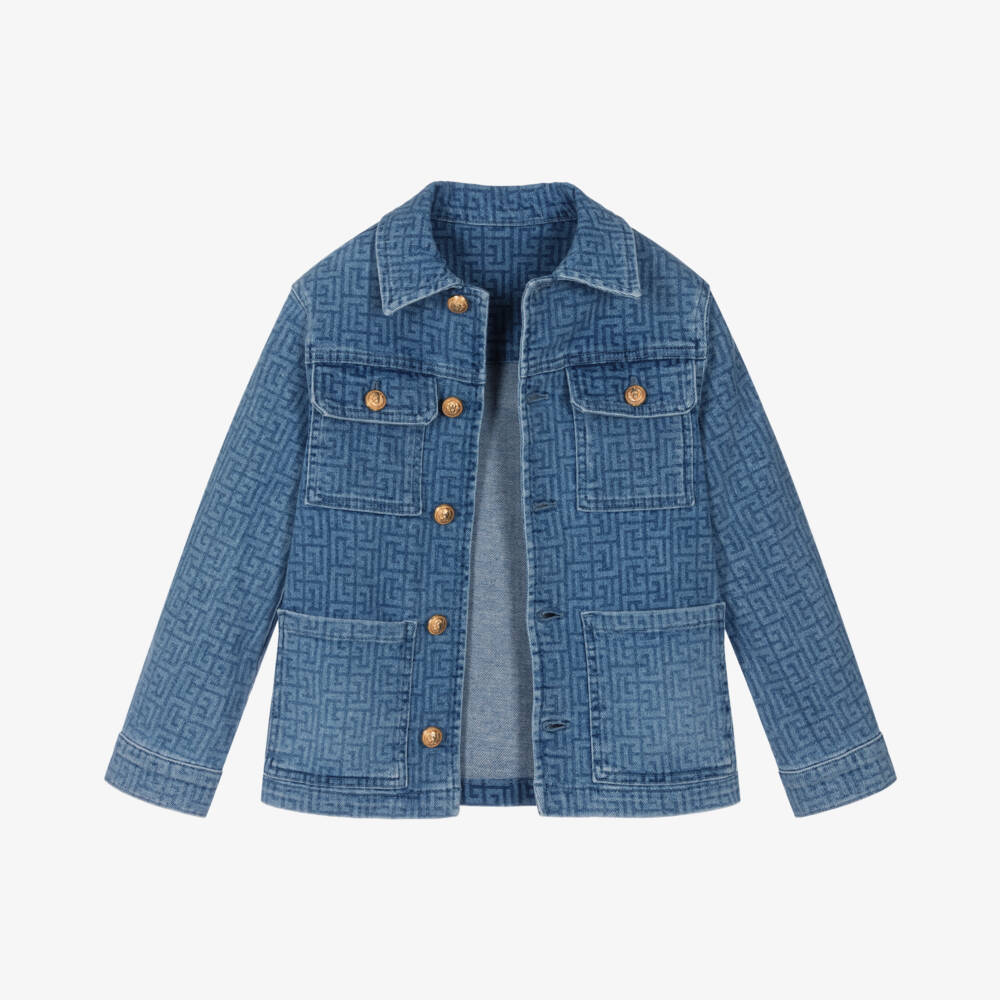 Balmain-Boys Blue Signature Denim Jacket | Childrensalon Outlet