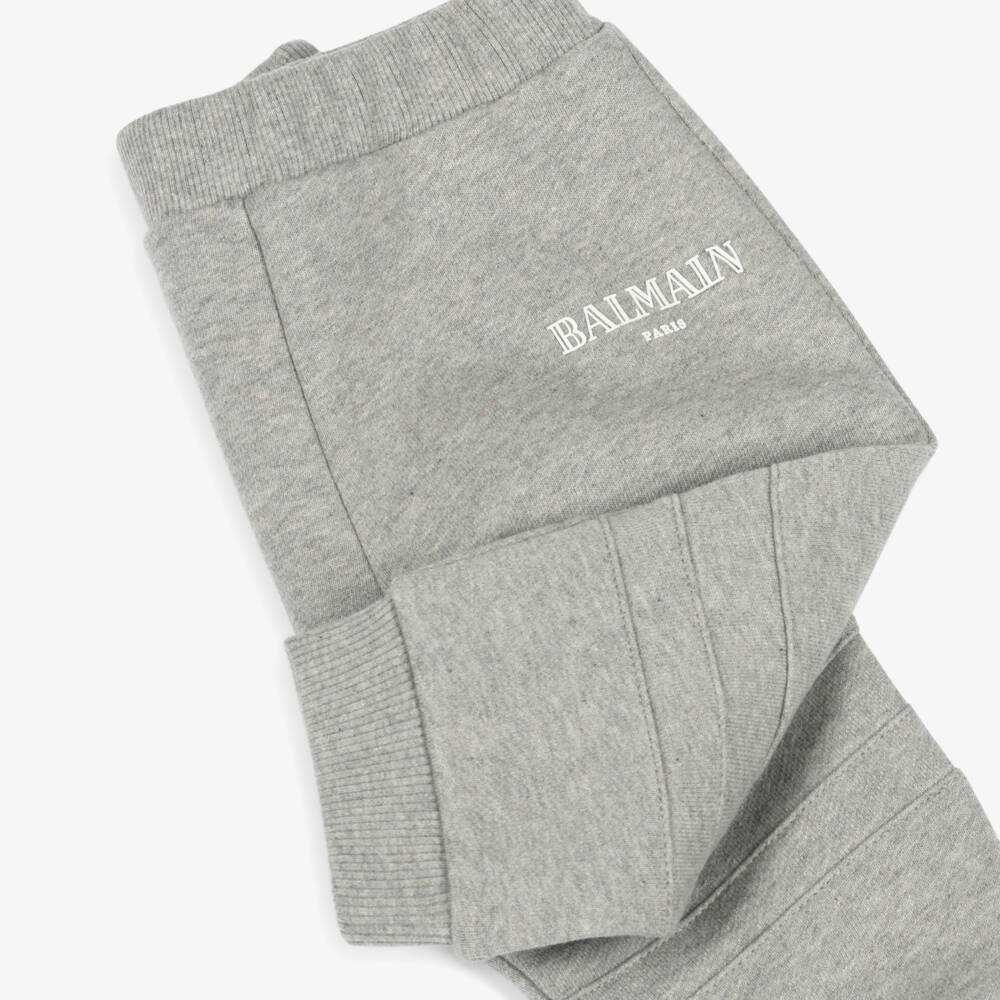 Balmain-Boys Charcoal Cotton Logo Trousers | Childrensalon Outlet