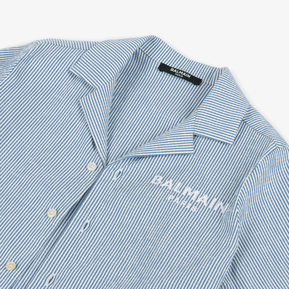 Balmain-قميص كلاسيكي مخطط أزرق للأولاد | Childrensalon Outlet