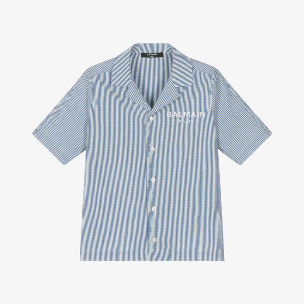 Balmain-Boys Classic Blue Striped Shirt | Childrensalon Outlet