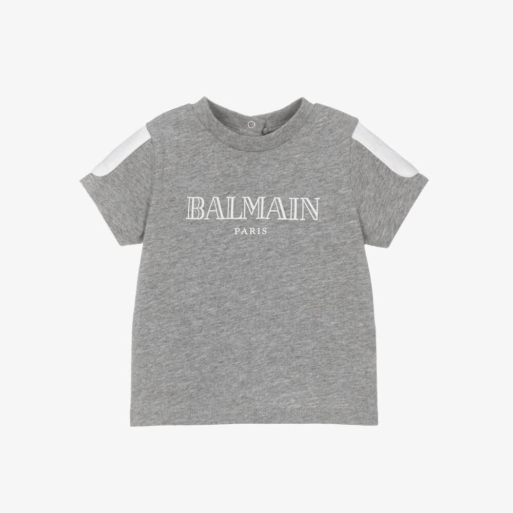 Balmain-Boys Classic Grey Cotton Tee | Childrensalon Outlet