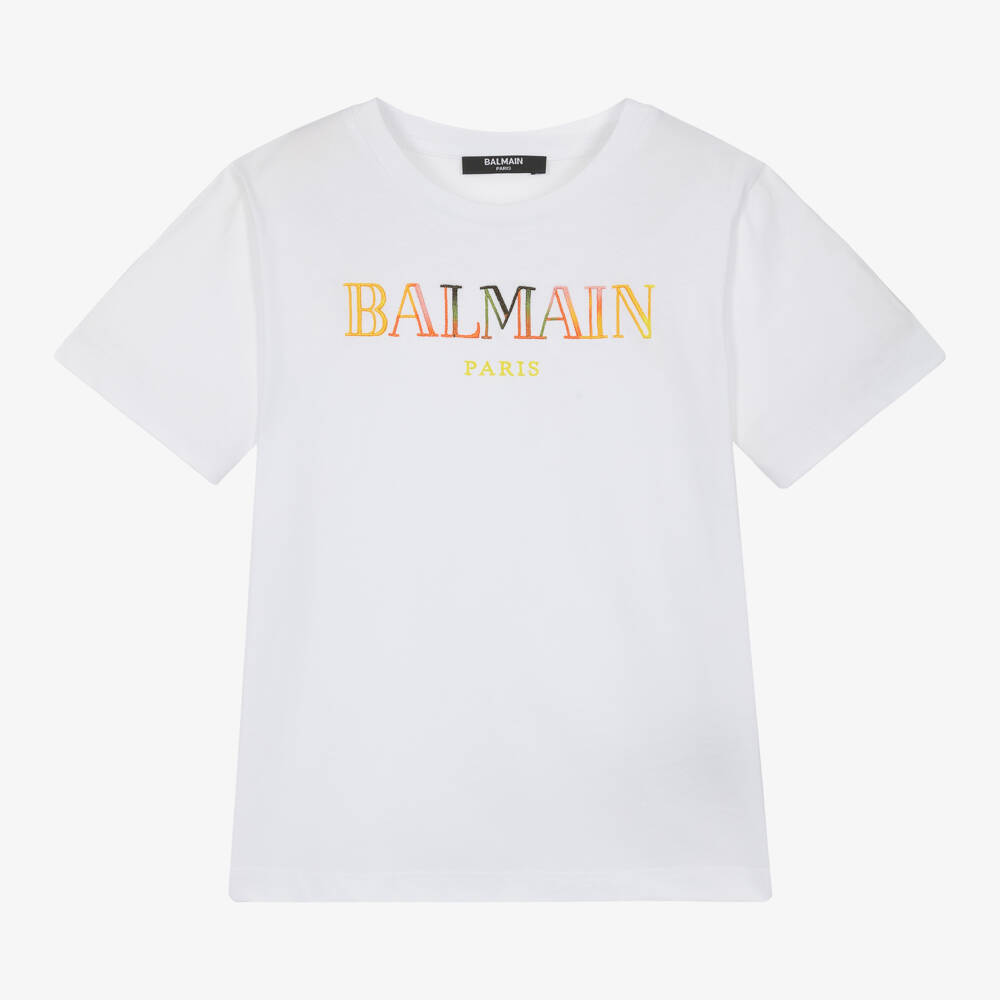 Balmain-Boys Classic White Logo Tee | Childrensalon Outlet