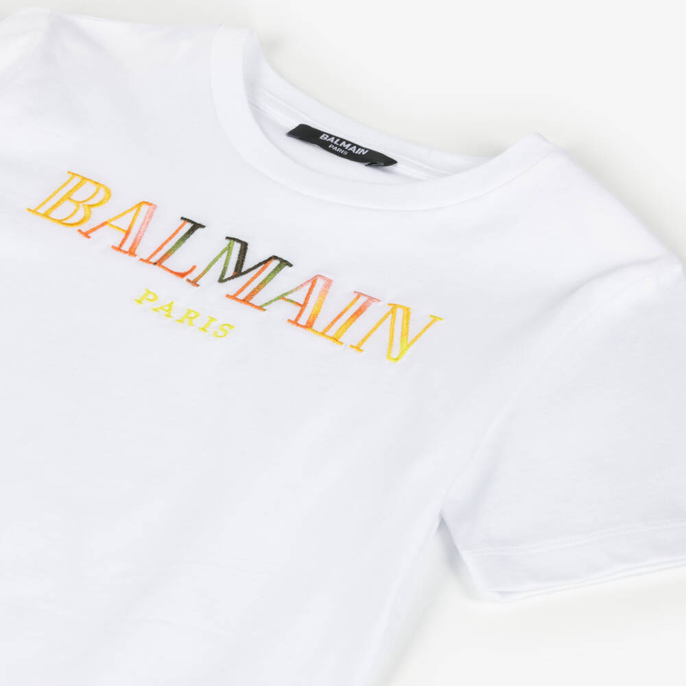 Balmain-Boys Classic White Logo Tee | Childrensalon Outlet