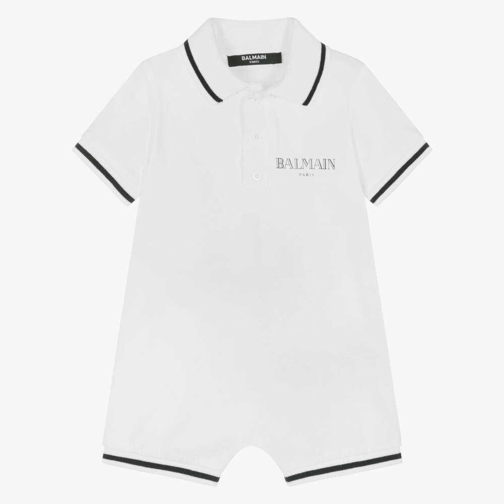Balmain-Boys Cotton Polo Shortie in White | Childrensalon Outlet