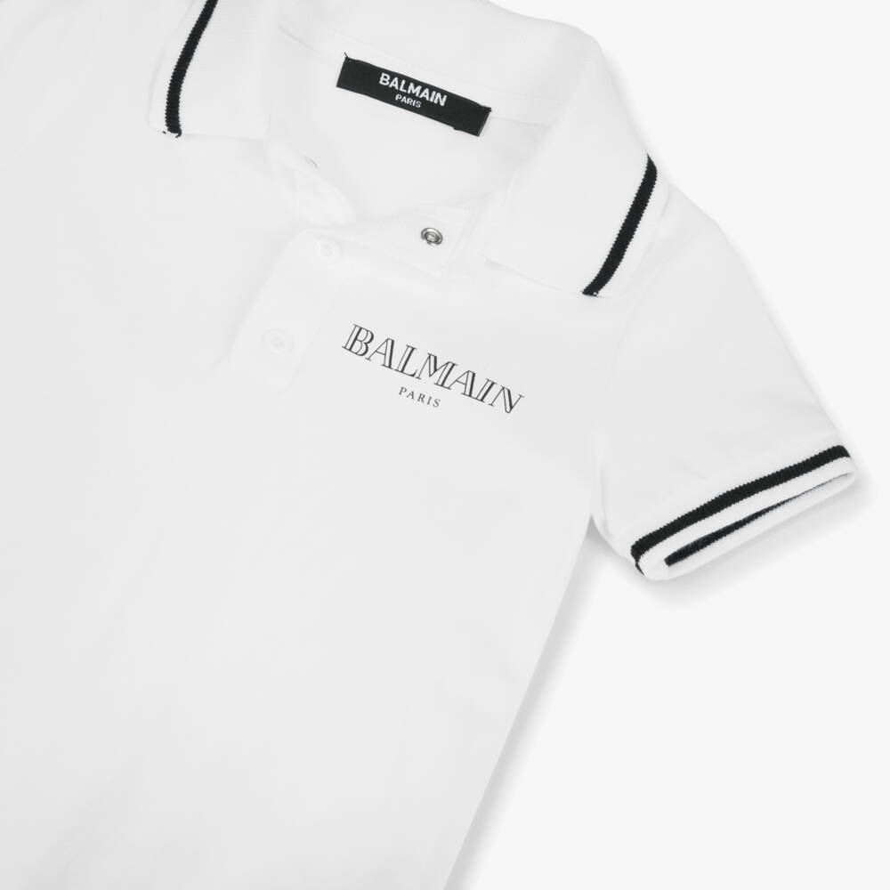 Balmain-Boys Cotton Polo Shortie in White | Childrensalon Outlet