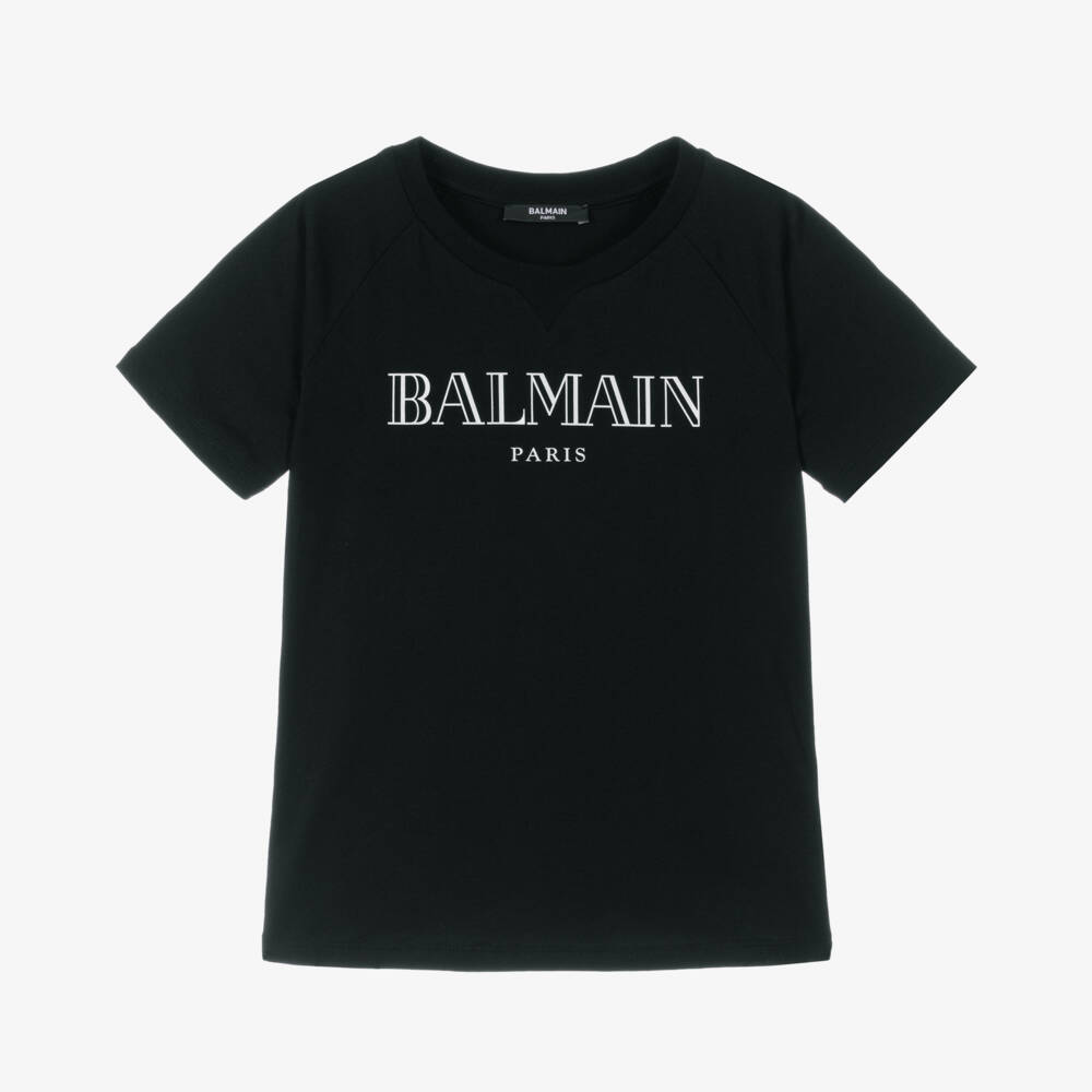 Balmain-Boys Elegant Black Cotton Tee | Childrensalon Outlet