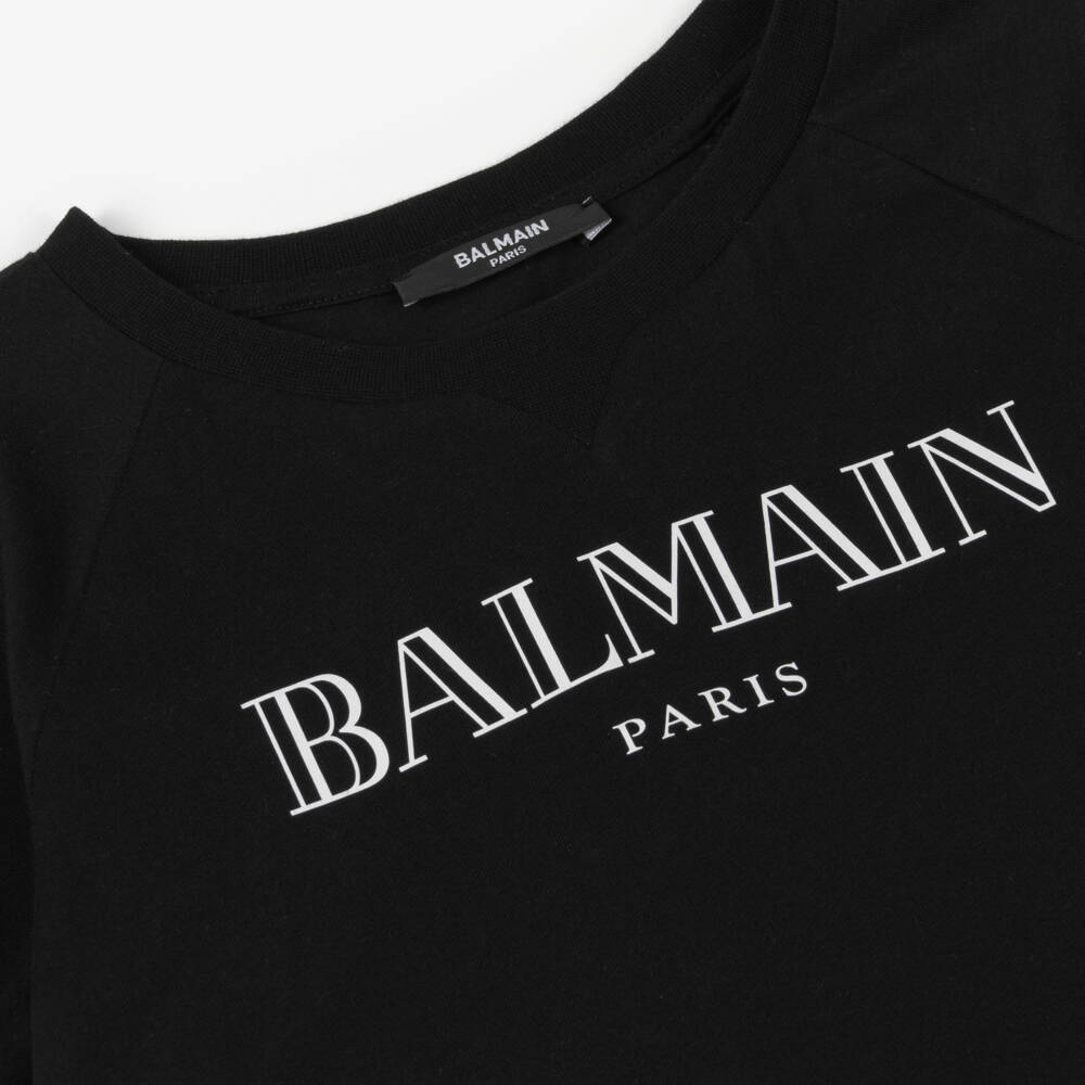 Balmain-Boys Elegant Black Cotton Tee | Childrensalon Outlet