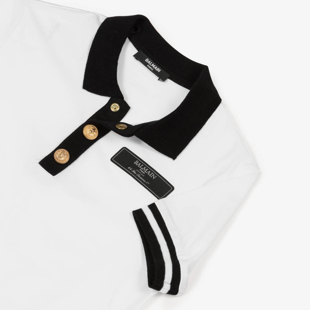 Balmain-Boys Elegant White Cotton Polo | Childrensalon Outlet