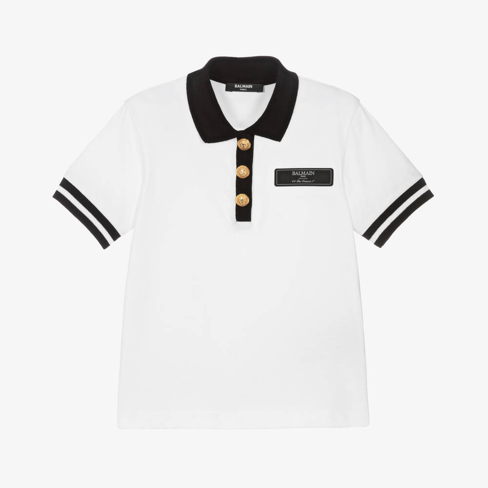 Balmain-Boys Elegant White Cotton Polo | Childrensalon Outlet