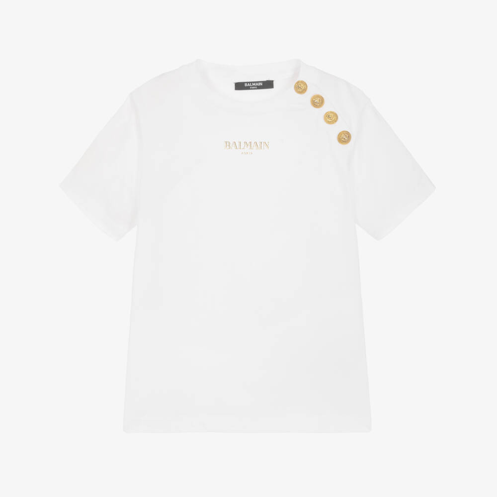 Balmain-Элегантная белая футболка с логотипом для мальчиков | Childrensalon Outlet