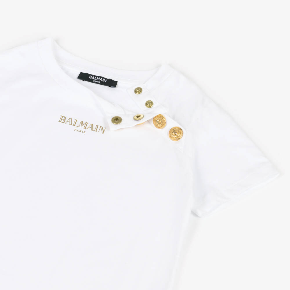 Balmain-Boys Elegant White Logo Tee | Childrensalon Outlet