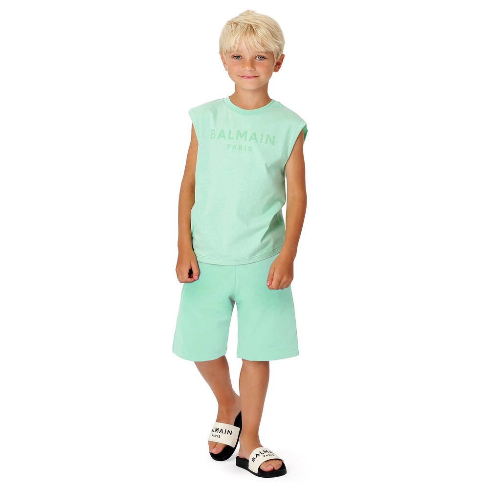 Balmain-Boys Green Cotton Shorts | Childrensalon Outlet