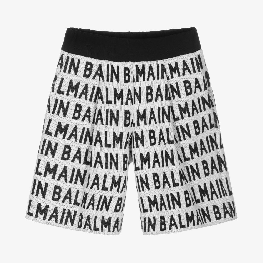 Balmain - Boys Grey Cotton Logo Shorts | Childrensalon
